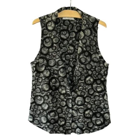 Cut Loose Black Gray White Abstract Circle Print 100% Felted Wool Vest Size S - Picture 1 of 6